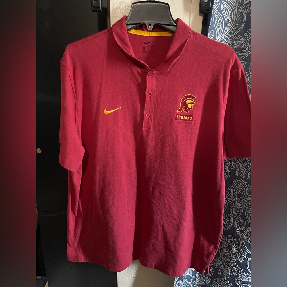 Nike Red Gold Cardinal Polo Shirt Dri Fit SC Trojans Standard XL Men's Logo USC